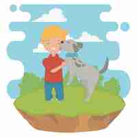 Free vector boy with dog cartoon design