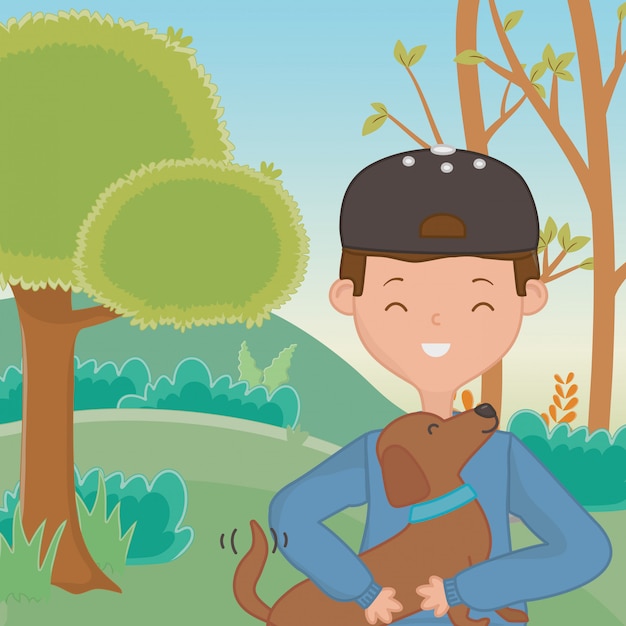 Boy with dog cartoon design