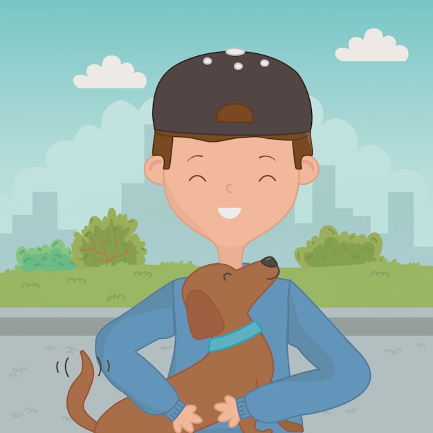 Boy with dog cartoon design