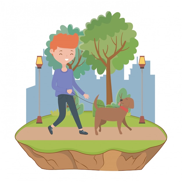 Free vector boy with dog cartoon