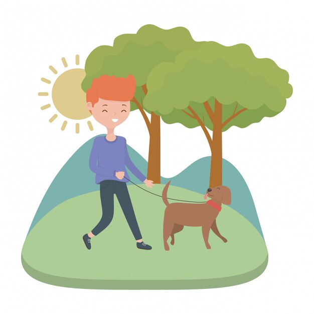 Free vector boy with dog cartoon