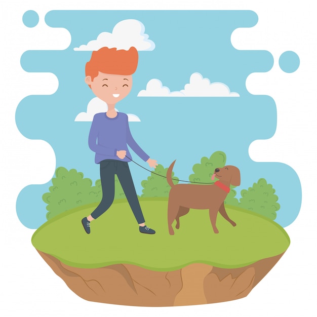 Free vector boy with dog cartoon