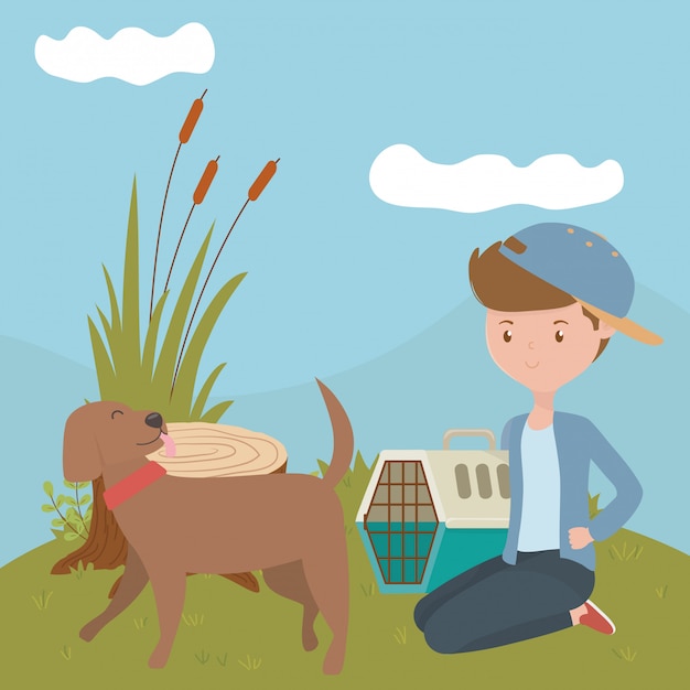 Free vector boy with dog of cartoon