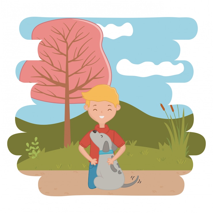Free Vector boy with dog of cartoon 