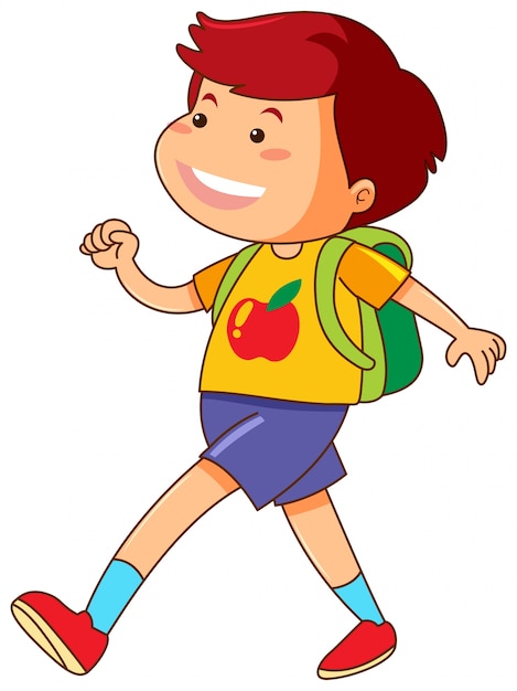 Free vector boy with green backpack walking