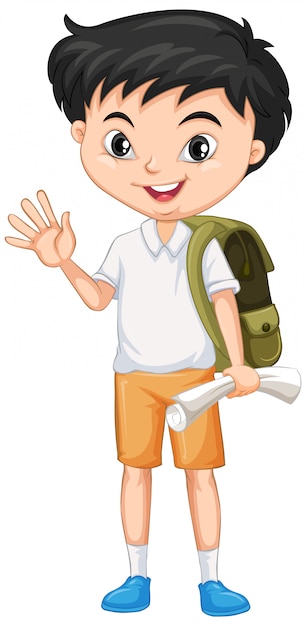 Free vector boy with green backpack on white