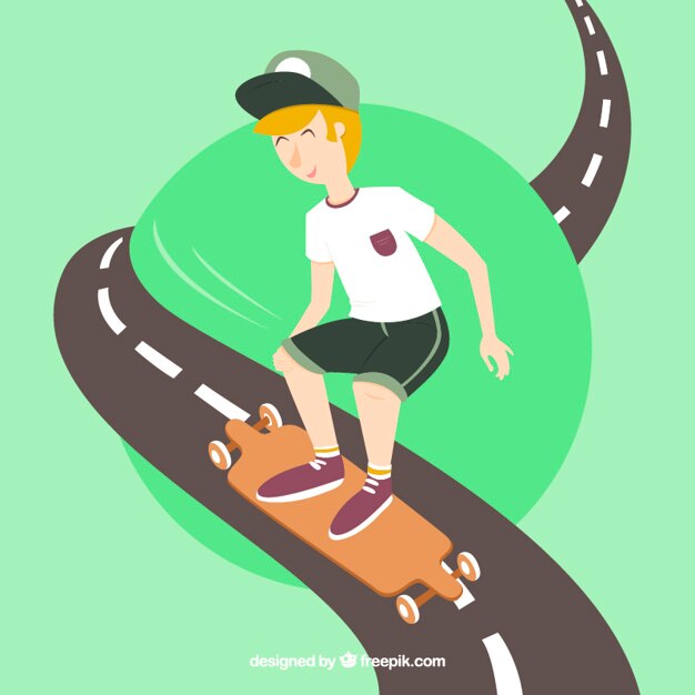 Boy with his skateboard on the road