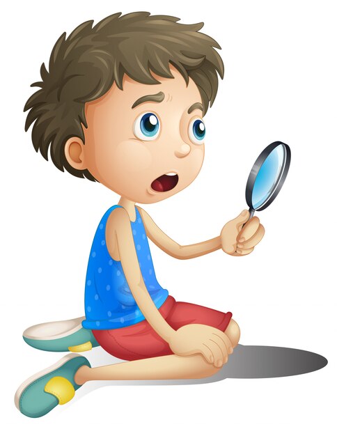 A boy with magnifying glass