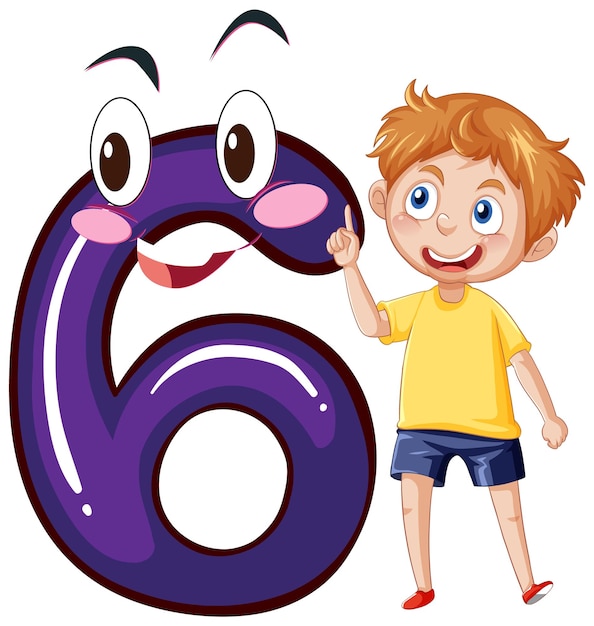 A boy with number six cartoon