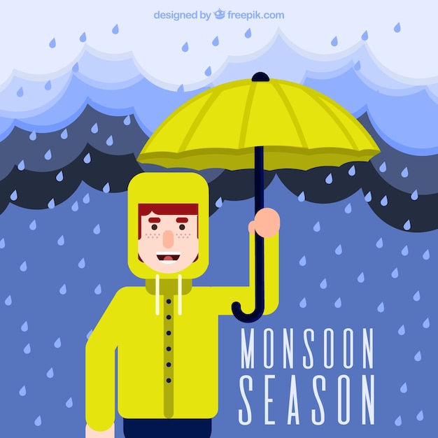 Free vector boy with raincoat and umbrella