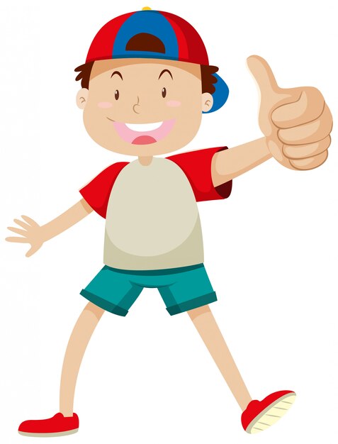 A boy with thumb up posing in happy mood isolated
