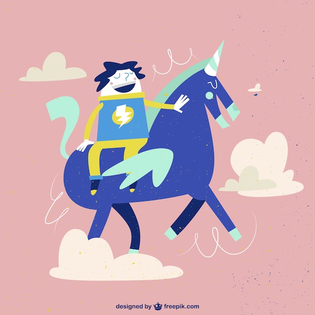 Free vector boy with a unicorn illustration