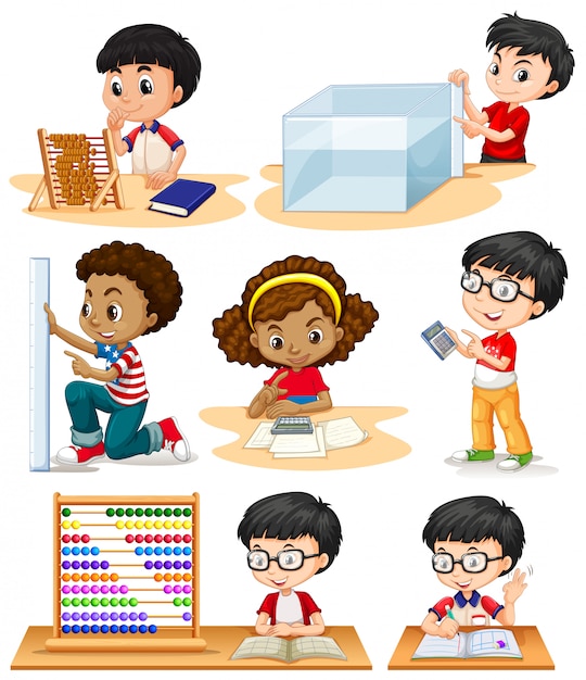 Free vector boys and girl doing math problems