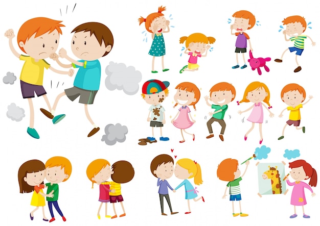 Free vector boys and girls in different actions illustration