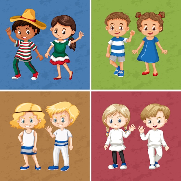 Free vector boys and girls in four different color