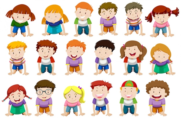 Free vector boys and girls kneeling down illustration