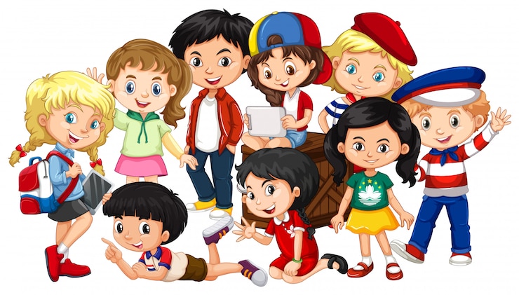 Free Vector boys and girls together in group 