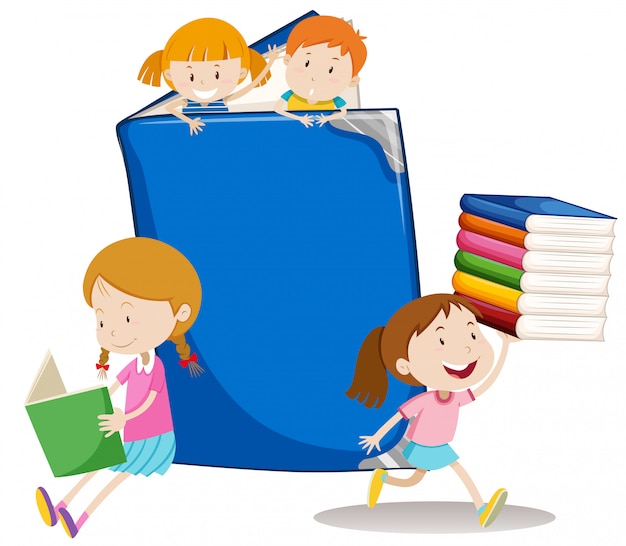 Free vector boys and girls with big book