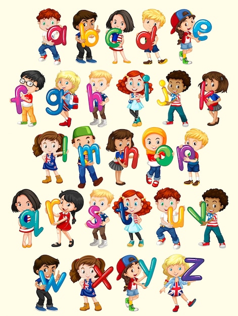 Boys and girls with English alphabet illustration