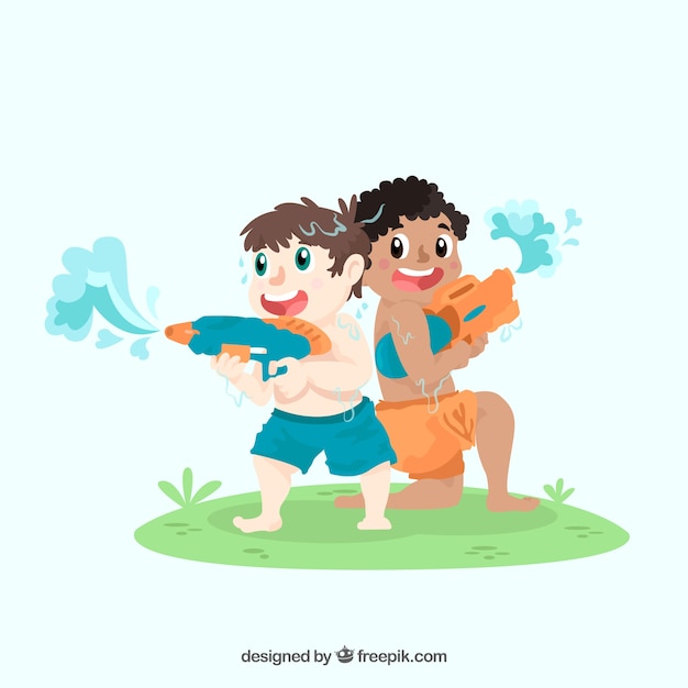 Boys playing with water guns