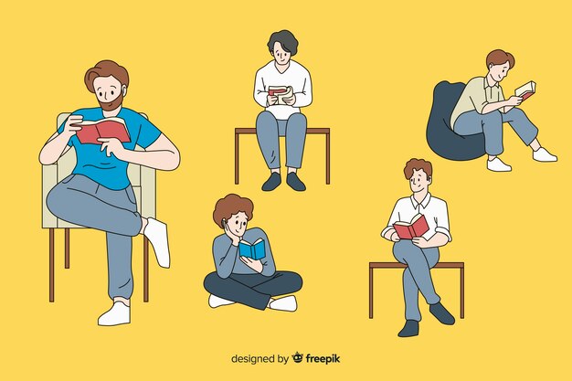 Boys reading in korean drawing style