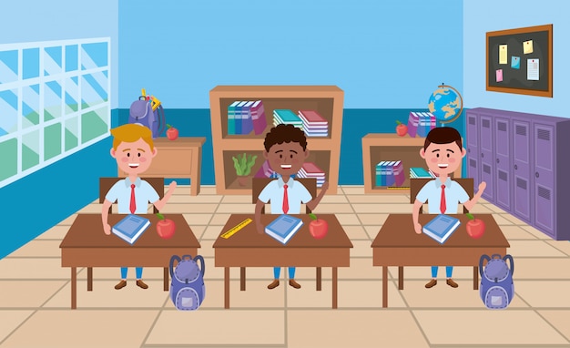 Free vector boys in school classroom