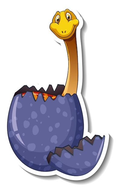 Free vector brachiosaurus dinosaur hatching from an egg cartoon sticker