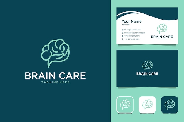 Brain care with hand line art style logo design and business card