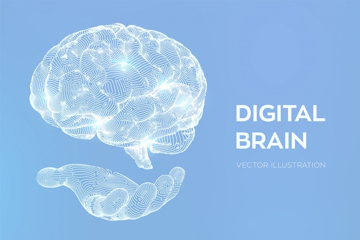 Free Vector brain. digital brain in hand. neural network.