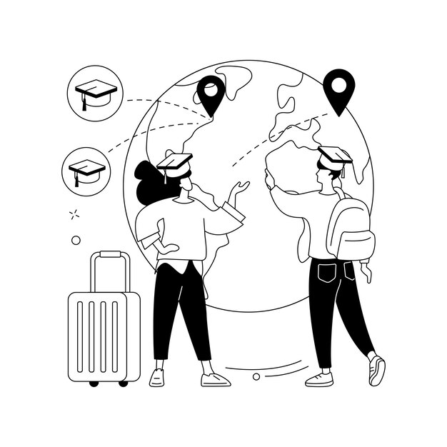 Brain drain abstract concept vector illustration Emigration of qualified people trained workers human capital flight buisness start up man with suitcase leave country abstract metaphor