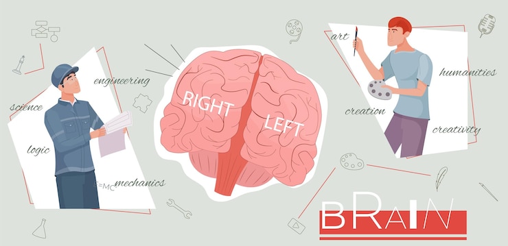 Free Vector brain function collage with creativity and logic symbols flat vector illustration