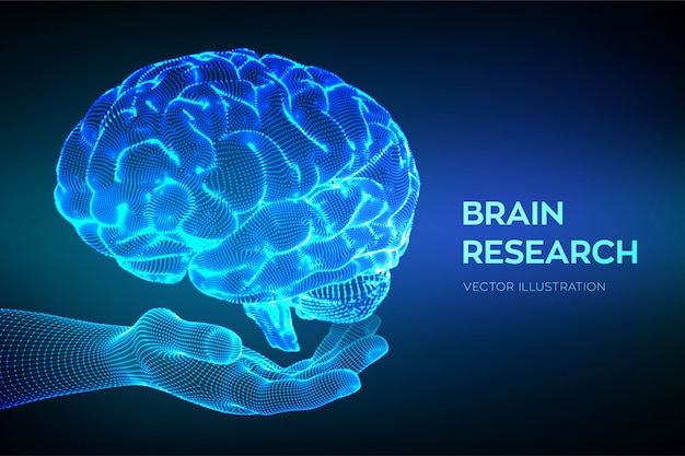 Brain in hand. Human brain research. Neural network.