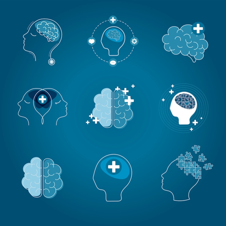 Free Vector brain and mental health icons vector set