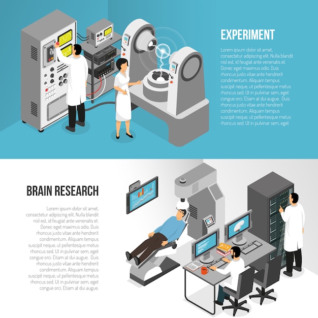 Vettore gratuito brain research banners set