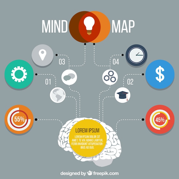 Free vector brain scheme with icons