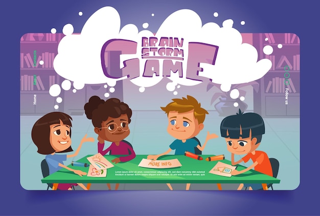 Brain storm game cartoon landing page boardgame