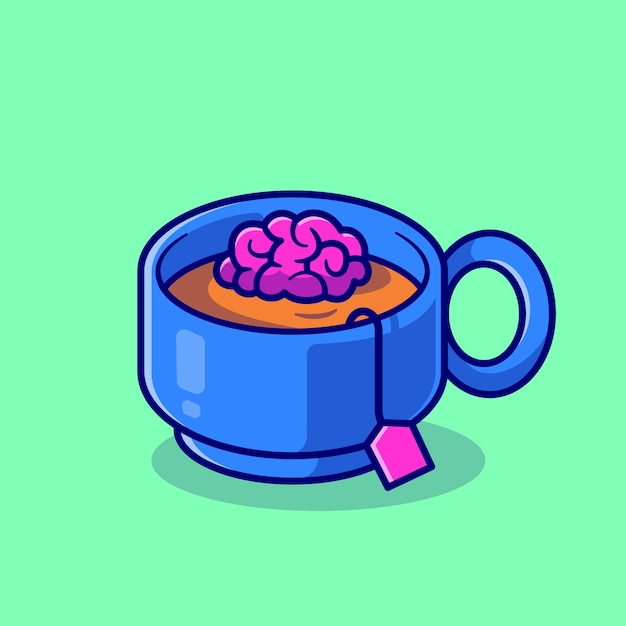 Brain Tea Cup Cartoon Vector Icon Illustration. Drink Education Icon Concept Isolated Premium Vector. Flat Cartoon Style