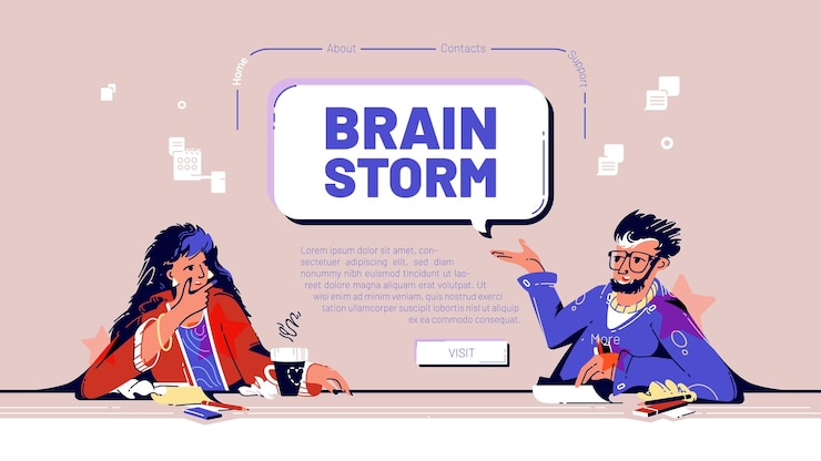 Free Vector brainstorm banner with team meeting in company office