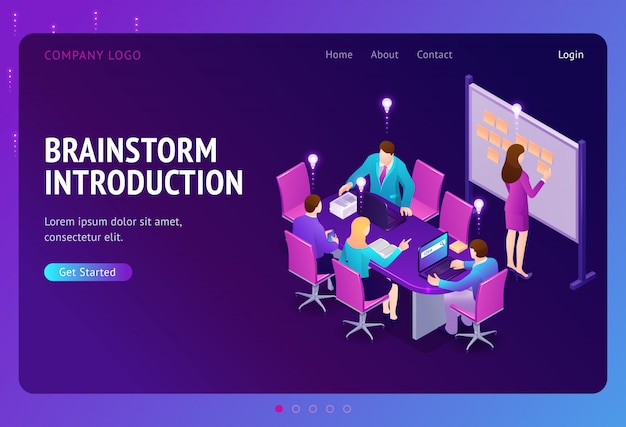 Free vector brainstorm introduction isometric landing page