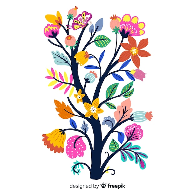 Branch of spring flowers in flat design