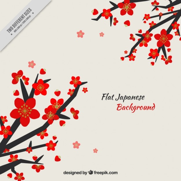 Branches with red flowers japanese background