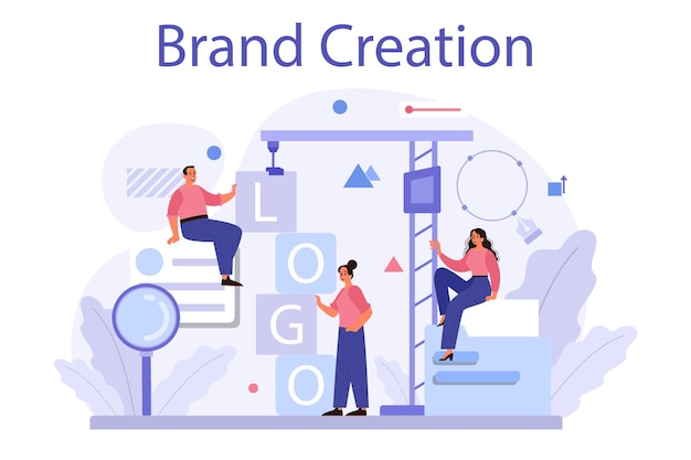 Free vector brand creation concept marketing specialist design unique company presentation and creative identity brand recognition as a part of marketing strategy isolated flat illustration