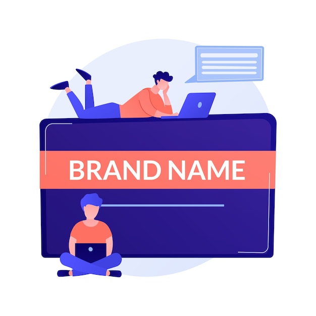 Free vector brand name innovation. marketers team, corporate branding, designers teamwork. company identity creating and development design element concept illustration