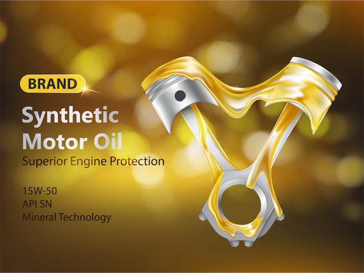 Free Vector brand new synthetic motor oil 3d realistic advertising banner with internal combustion engine pistons
