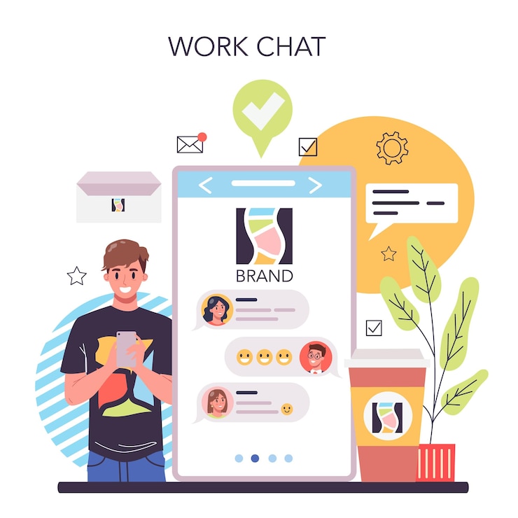 Free Vector brand online service or platform marketing strategy and unique design of a company or product brand identity building work chat flat vector illustration