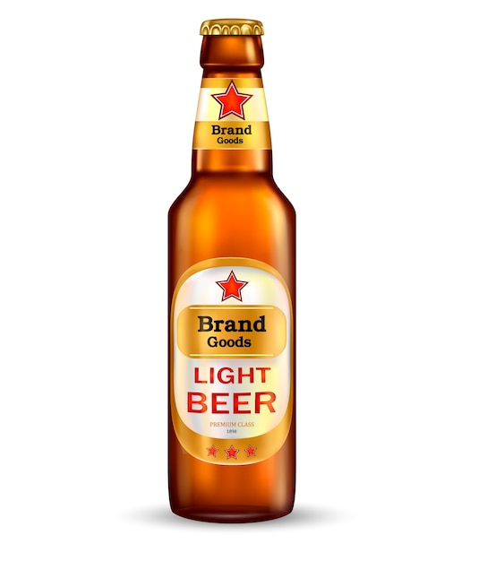 Free vector branded with label brown bottle of premium light beer