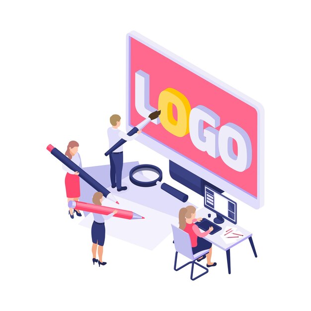 Branding concept  with people drawing and painting logo 3d  illustration