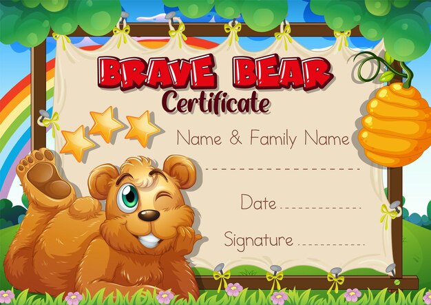 Brave bear certificate template