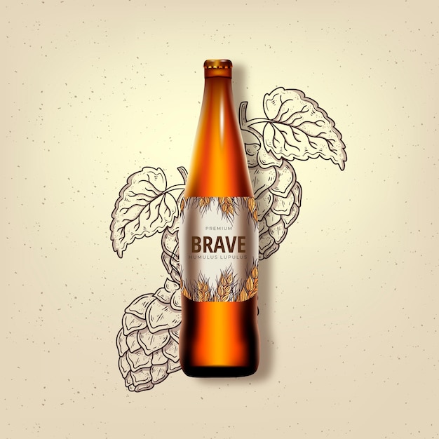 Free vector brave beer in a glass bottle ad