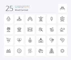 Free vector brazil carnival 25 line icon pack including monument jesus costume celebration brazilian